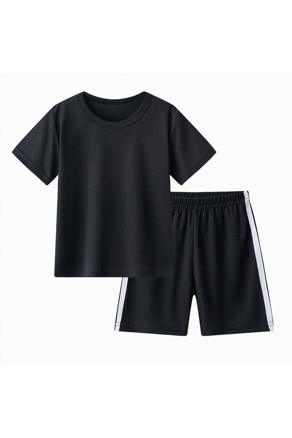 Boys Summer Shorts Set - 2 Piece Casual Short Sleeve Shirt and Shorts for Boys Summer Daily Wear(Black,10-11 Years)