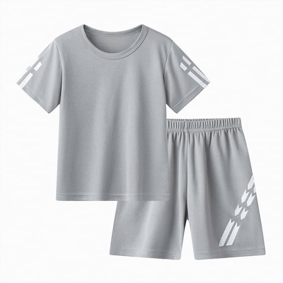 Ccpelsie Boys Summer Shorts Set - 2 Piece Casual Short Sleeve Shirt and Shorts for Boys Summer Daily Wear(Grey,12-13 Years)