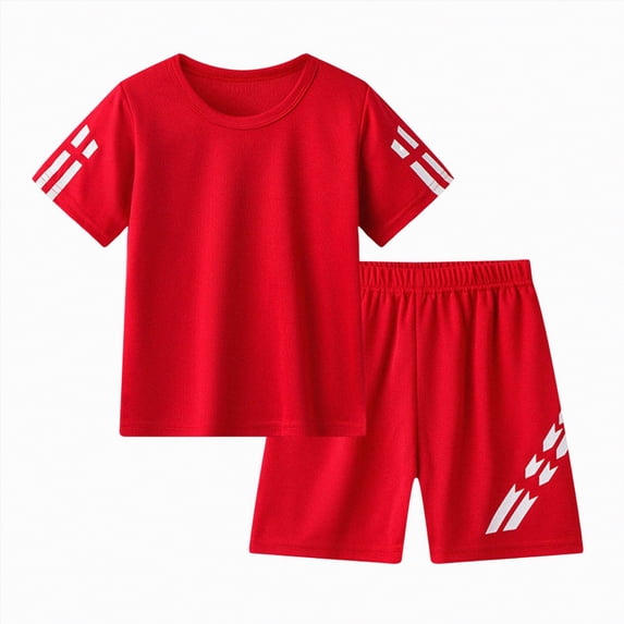 Ccpelsie Boys Summer Shorts Set - 2 Piece Casual Short Sleeve Shirt and Shorts for Boys Summer Daily Wear(Red,9-10 Years)
