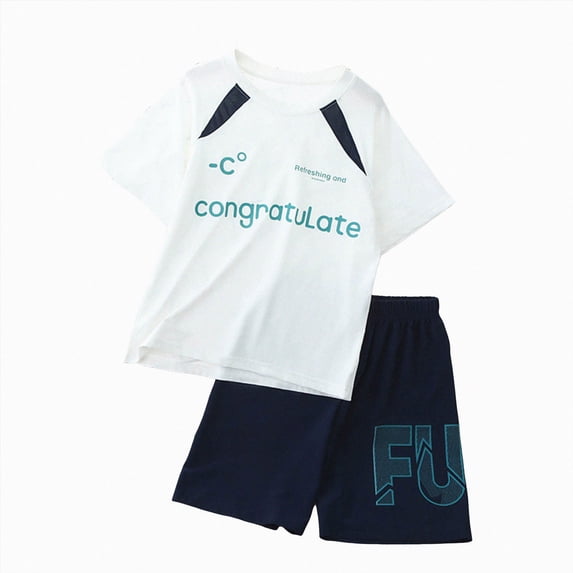 Ccpelsie Boys Summer Shorts Set - 2 Piece Casual Short Sleeve Shirt and Shorts for Boys Summer Daily Wear(White,5-6 Years)