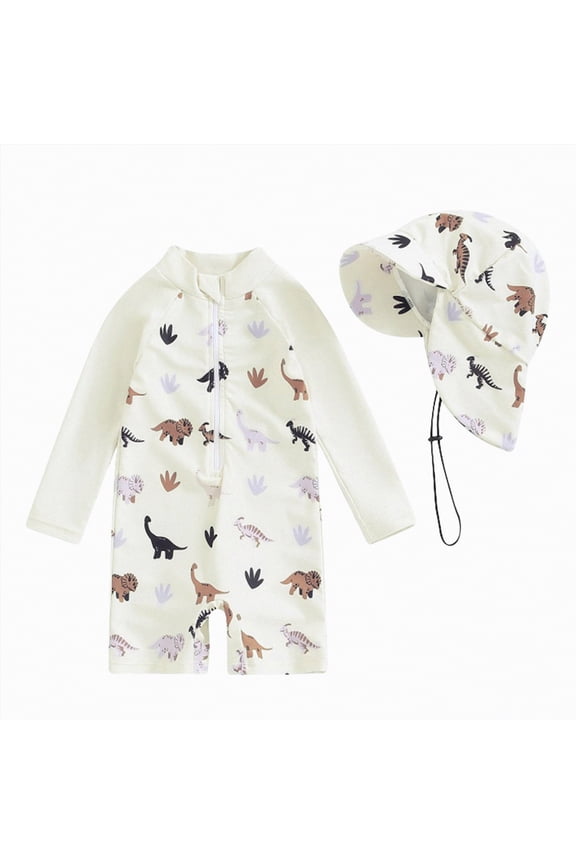 Boys Two Piece Rash Guard Swimsuits Kids Long Sleeve Printed Swimwear Sets Quick Dry Bathing Suit Boys(White,12-24 Months)