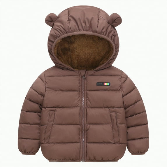 Ccpelsie Boys Winter Coat Kids' Thick Puffer Jackets with Removable Hood Warm Quilted Coats Big/Little Boys(Coffee,18-24 Months)