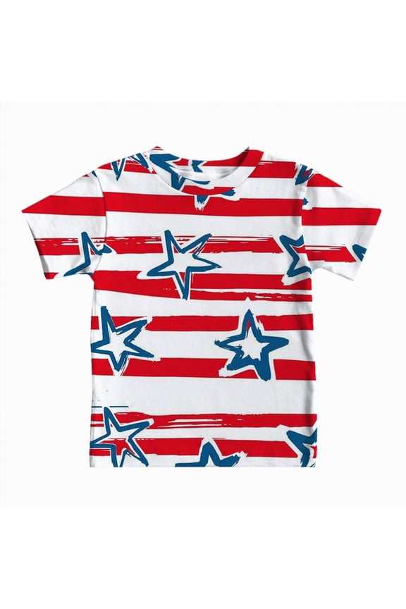 Boys and Girls American Heart Flag 4th of July Shirt USA Patriotic Kids T-Shirt for 2-7 Years(Red,L)