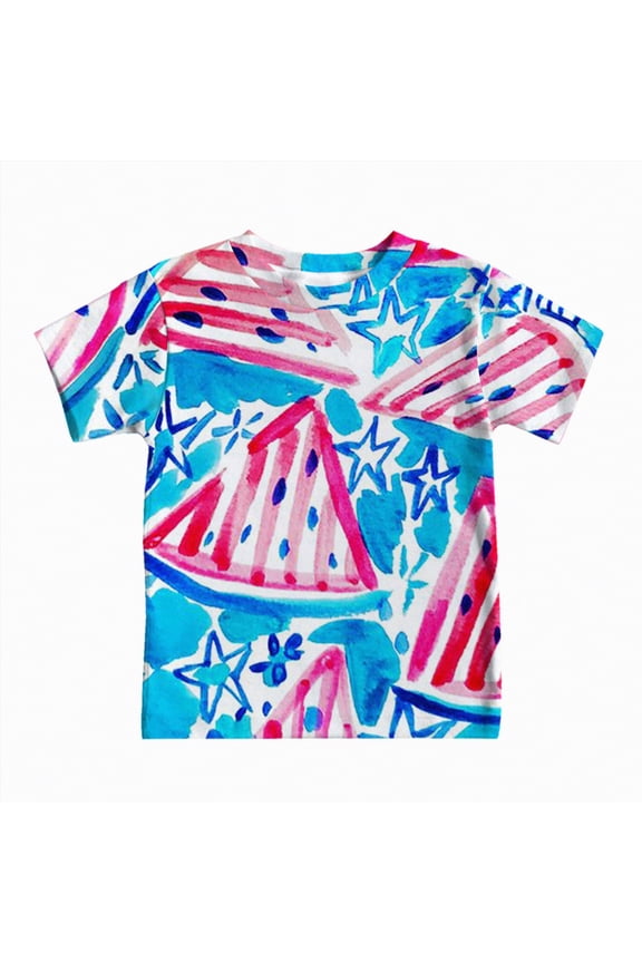 Boys and Girls American Heart Flag 4th of July Shirt USA Patriotic Kids T-Shirt for 2-7 Years(Sky Blue,L)