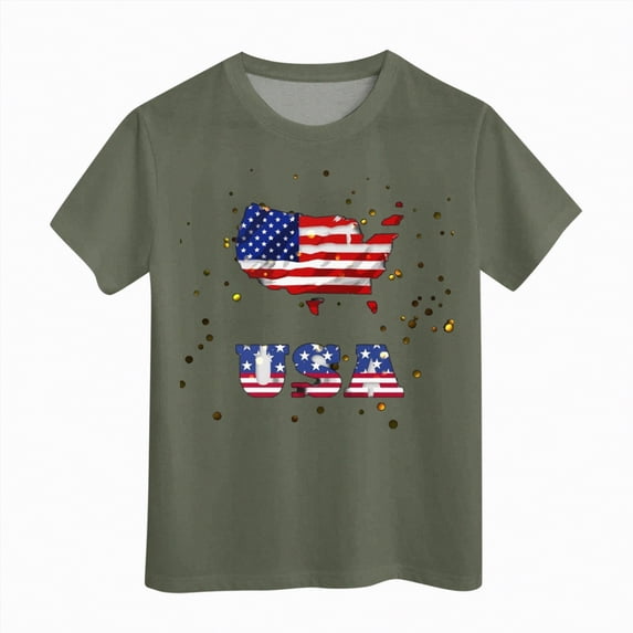 Ccpelsie Boys and Girls Summer Tees Toddler American Flag Independence Day Patriotic Kids Short Sleeve T-Shirt(AG,10-11 Years)