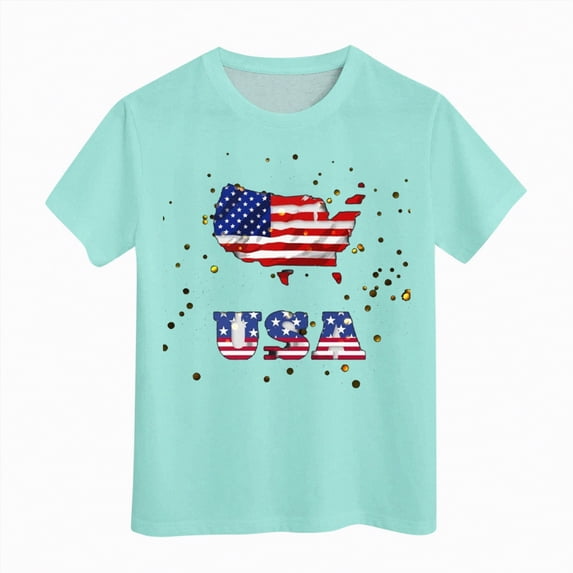 Ccpelsie Boys and Girls Summer Tees Toddler American Flag Independence Day Patriotic Kids Short Sleeve T-Shirt(Mint Green,6-7 Years)