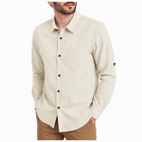 Ccpelsie Button Up Long Sleeve Shirts for Men Big and Tall Lightweight Mens Dress Solid Color Shirts(A01-Khaki,L)