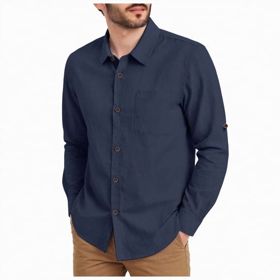 Ccpelsie Button Up Long Sleeve Shirts for Men Big and Tall Lightweight Mens Dress Solid Color Shirts(A01-Navy,3XL)