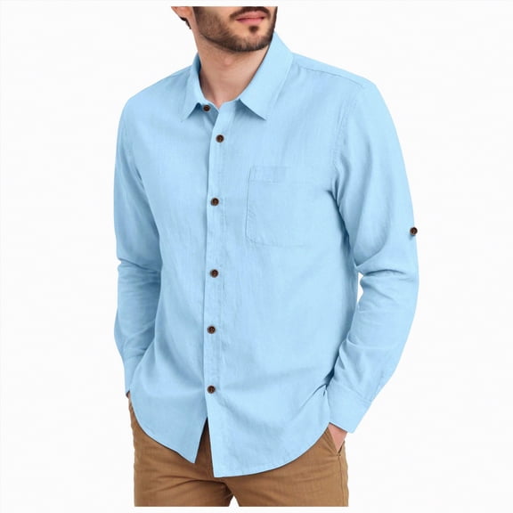 Ccpelsie Button Up Long Sleeve Shirts for Men Big and Tall Lightweight Mens Dress Solid Color Shirts(A01-Sky Blue,3XL)