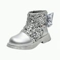 thumbnail image 1 of Ccpelsie Casual Fashion Girls Boots Ankle Low Heel Dress Kids Booties Outdoor Shoes(Silver,11), 1 of 6