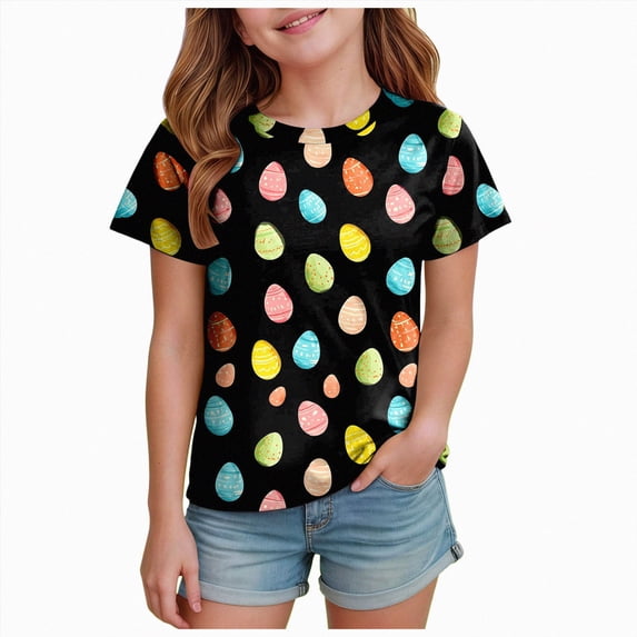 Ccpelsie Children Casual Short-Sleeve T-Shirt Cute Print Summer Tees for Girls Daily Tops Black,2-3 Years