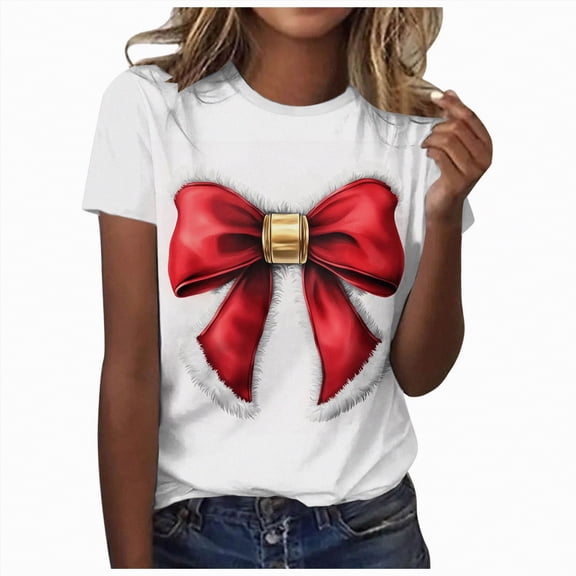 Ccpelsie Christmas Shirt Women Merry Christma Funny Print Short Sleeve Xmas Tee Tops(Red,L)