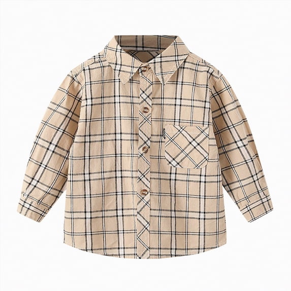 Ccpelsie Classic Boys Oxford Shirt Long Sleeve Button Down Solid Color Dress Shirt for School Weddings Church and Formal Wear(A-Khaki,10-12 Years)