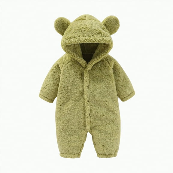 Ccpelsie Cute Baby Bear Fleece Jumpsuit Girls Boys Warm Hooded Coverall Romper Outerwear Snowsuit for Toddler Kid(Green,0-3 Months)