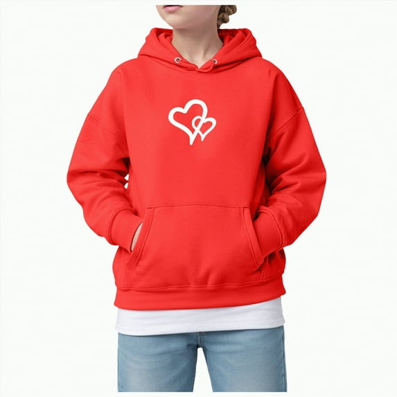 Ccpelsie Cute Hoodies for Teen Girls Cute Print Hoodies Pullover Tops Long Sleeve Hooded Sweatshirts for Kids(Red,8-9 Years)