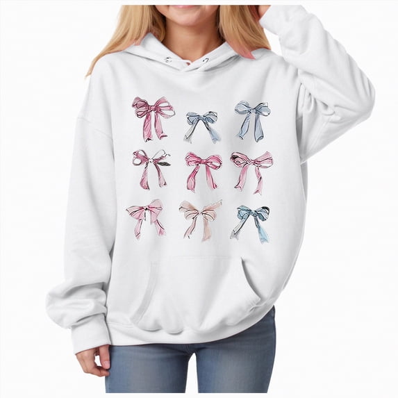 Ccpelsie Cute Hoodies for Teen Girls Trendy Hooded Sweatshirts Oversized Long Sleeve Shirts Gradient Clothes for Girls(White,5-6 Years)