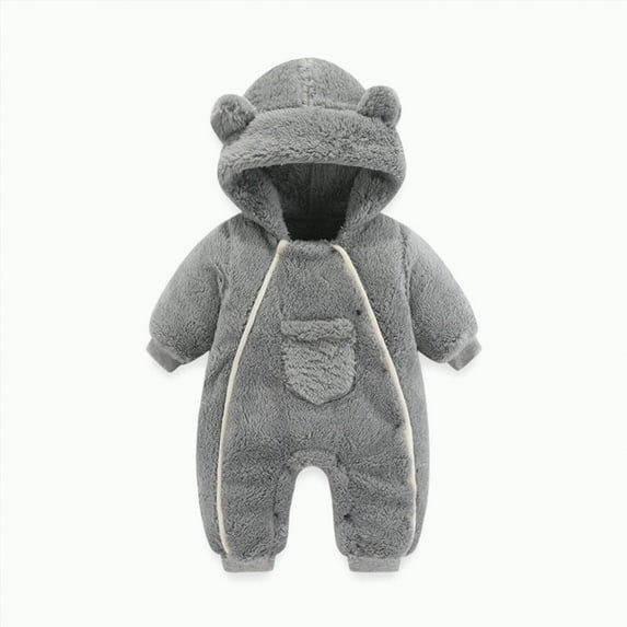 Ccpelsie Fall Winter Baby Clothes Newborn Boy Girl Hoodie Romper Long Sleeve Jumpsuit Winter Infant One Piece Outfit forToddler(Grey,6-9 Months)