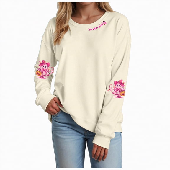 Ccpelsie Fall Winter Warm Women Cotton Crewneck Pullover Sweatshirt Casual Daily Clothes(Beige,M)