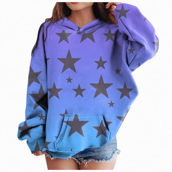 Ccpelsie Fashion Print Sweatshirt for Girls Toddler & Kids Big Girl's Little Girl's Pullover Hoodies(Blue,9-10 Years)