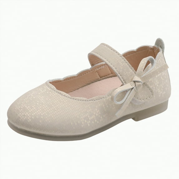Ccpelsie Girl Mary Jane Dress Shoes Toddler Ballet Flats Flower Girls Wedding Party Bow Princess Kid Shoes for Little/Big Girl(Beige,10)