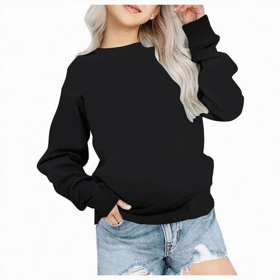 Ccpelsie Girl Sweatshirt Tops Toddler Casual Outfit Long Sleeve Crewneck Pullover Sweater Shirt Fall Clothes for Kid(Black,12-13 Years)
