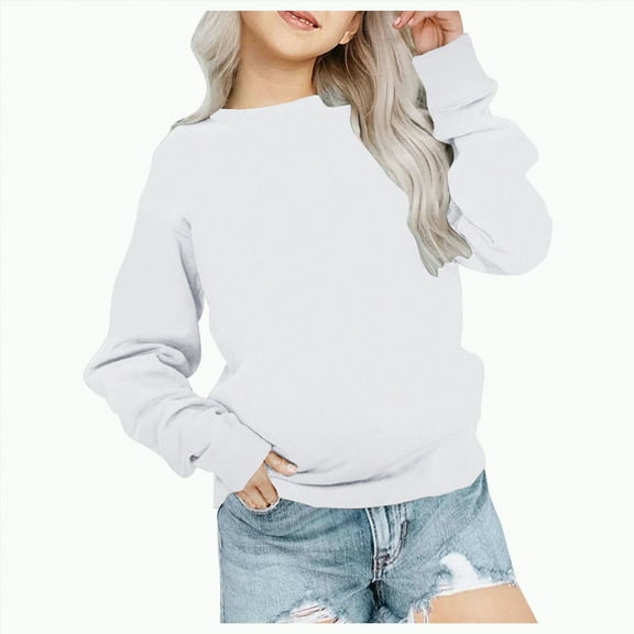 Ccpelsie Girl Sweatshirt Tops Toddler Casual Outfit Long Sleeve Crewneck Pullover Sweater Shirt Fall Clothes for Kid(White,5-6 Years)