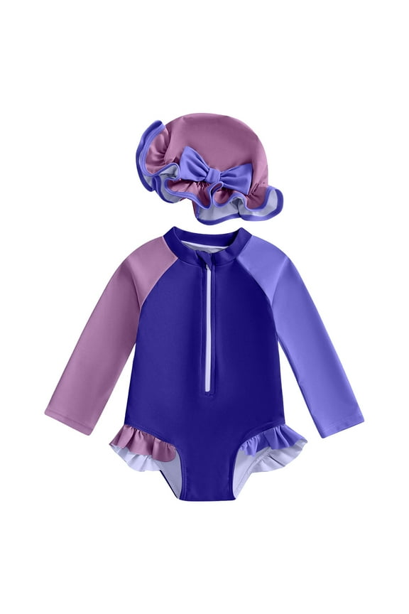 Girl Swimsuit One Piece Cutout Ruched Bathing Suit for Girls Color Block Adjustable Straps Swimwear(Purple,60)