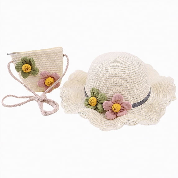 Ccpelsie Girl and Boys Sun Hat with Wide Brim Bucket Hats Adjustable Floppy Sun Hat for Toddler Kids(White,One Size)