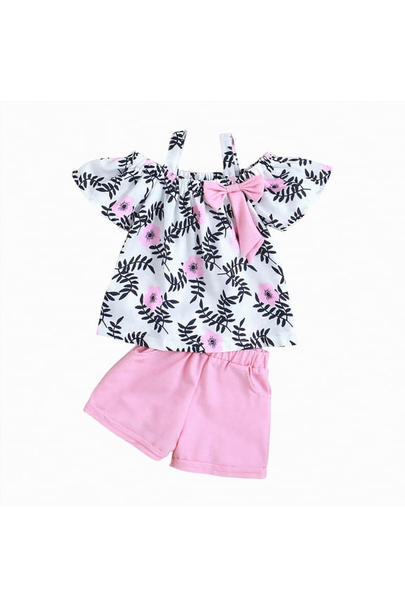 Girl's 2 Piece Outfit Cute Outfits Letter Print Cami Top Track Shorts Short Sleeve Hollow Out Tee(Pink,3-4 Years)
