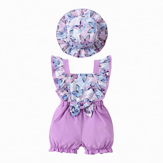 Ccpelsie Girl's 2 Piece Outfit Summer Sleeveless Top Shorts Sets Little Girls Toddler Cute Tops Kids Clothing Set(Purple,12-18 Months)