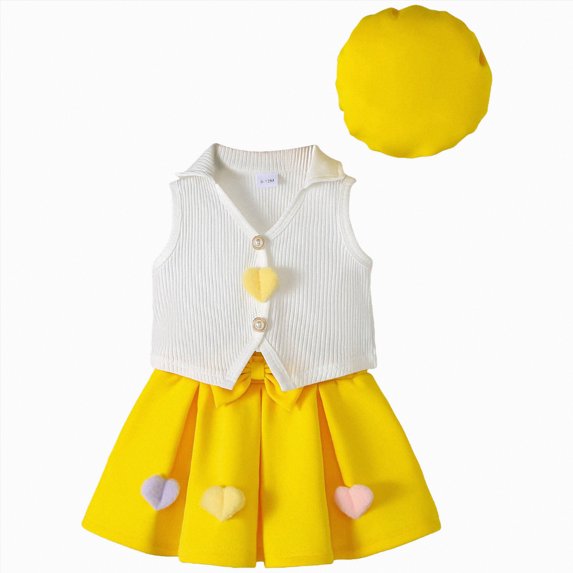 Ccpelsie Girl's 2 Piece Outfit Summer Tie Dye Graphic Print Short Sleeve Tee Top and Track Shorts Set(Yellow,3-4 Years)
