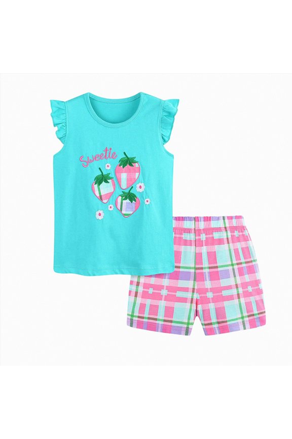 Girl's 2 Piece Outfits Kid Summer Cute Casual Crew Neck Sweatshirt & Elastic Waist Sets(Blue,6-7 Years)