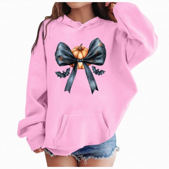 Ccpelsie Girl's Cute Cartoon Print Hooded Sweatshirt Long Sleeve Drop Shoulder Loose Pullover Hoodies(Pink,3-4 Years)