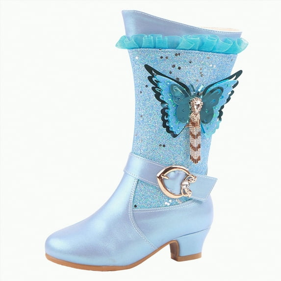 Ccpelsie Girl's Knee High Boots Side Zipper Boots Riding Boots Heels Shoes(Blue,2)