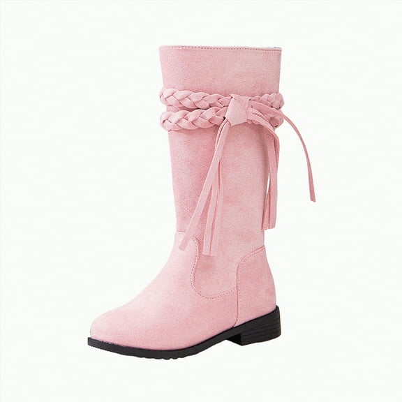 Ccpelsie Girl's Knee High Winter Boots Bowknot Warm Snow Boots Low Heels Boot with Side Zipper Toddler Big Kid Little Kid(Pink,13)