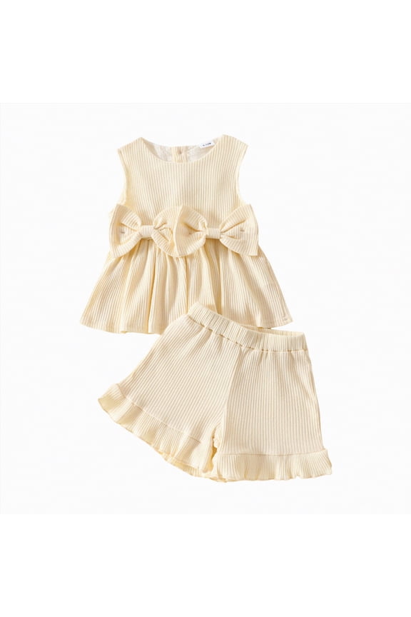 Girl's Summer Clothing Sets Kids Ruffle Striped T-Shirt and Shorts 2 Piece Outfits for Toddler Girls Little/Big Girls(Yellow,12-18 Months)