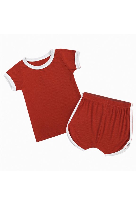 Girl's Tracksuit Sets 2 Piece Outfits Funny Letter Print Vacation Tee Top and Waist Shorts for Kids(Red,12-18 Months)