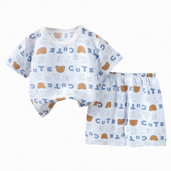 Ccpelsie Girls 2 Piece Short Set Baby Girl Summer Clothes Ruffle Sleeve T-Shirt and Bow Knot Shorts Toddler Girl Outfit Set(Blue,2-3 Years)