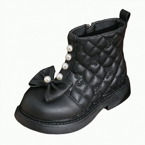 Ccpelsie Girls Ankle Boots Kids Low Heel Side Zipper Dress Booties Fashion Fall Shoes(Black,12)