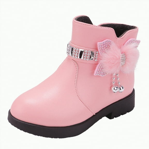 Ccpelsie Girls Boots Ankle Boots for Girls Side Zipper Short Suede Booties Fashion Boots for Toddler/Little/Big Kids(Pink,12.5)