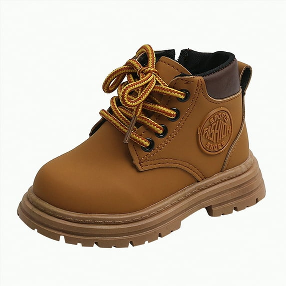 Ccpelsie Girls Boots Low Heel Side Zipper Ankle Booties Little Kid/Big Kid(Brown,11.5)