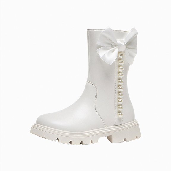 Ccpelsie Girls Boots Side Zipper Knee High Booties Toddler/Little Kid/Big Kid(White,2)