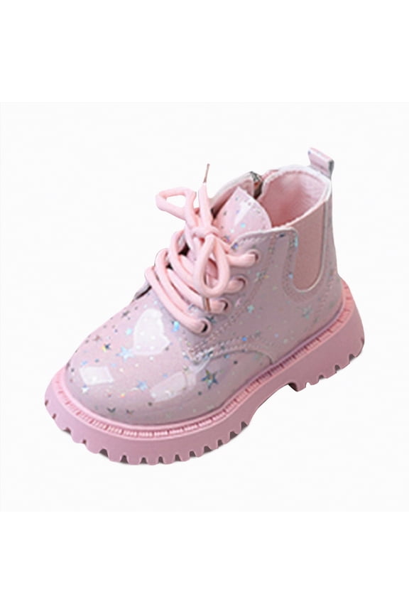 Girls Boys Glitter Ankle Boots Side Zipper Combat Shoes with Buckles Toddler/Little Kid/Big Kid(Pink,11)
