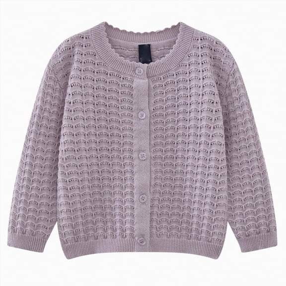Ccpelsie Girls Button Down Cardigan Cute Long Sleeve Sweater Casual Knit Outerwear Jacket for Kids(Purple,4-5 Years)