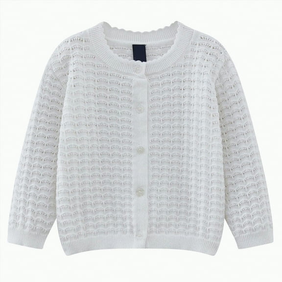 Ccpelsie Girls Button Down Cardigan Cute Long Sleeve Sweater Casual Knit Outerwear Jacket for Kids(White,4-5 Years)