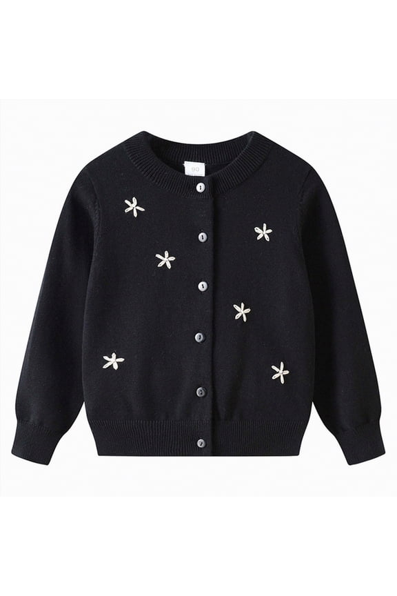 Girls Cardigan Button Front Cable Knitted School Uniform Sweater Fall Winter Warm Coats for Little/Big Kids(Black,11-12 Years)