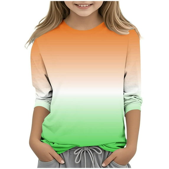 Ccpelsie Girls Casual Short/Long Sleeve T Shirts Kids Loose Soft Striped Color Block Tunic Tops, Tees Blouses(Green,3-4 Years)