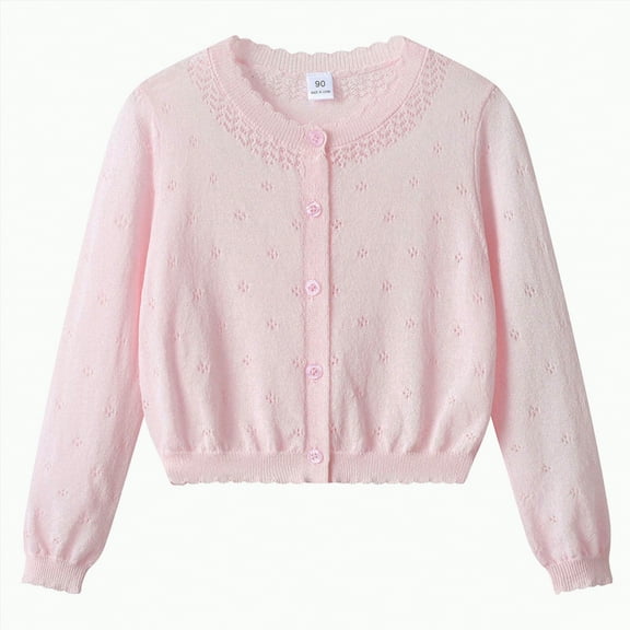 Ccpelsie Girls Classic Knit Cardigan School Sweater Crewneck Button Front Outerwear for Big/Little Kids Girls(Pink,8-9 Years)