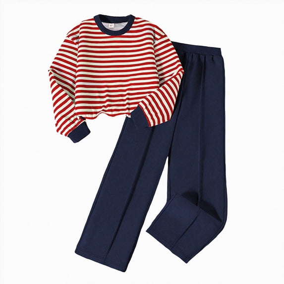 Ccpelsie Girls Clothes 2 Piece Long Sleeve Shirt Tops Casual Pants Fall Winter Outfits for Girls 7-14 Years(Red,8-9 Years)
