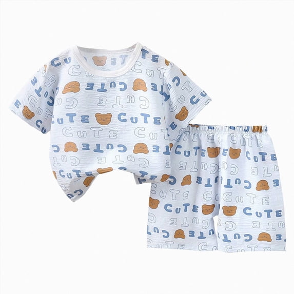 Ccpelsie Girls Clothes Outfits Cute Sweet Bowknot Print T-Shirt + Bowknot Short Summer Clothing Set Blue,6-7 Years